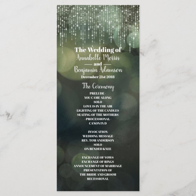 Classy Fairy string of Light green Wedding Program (Front)