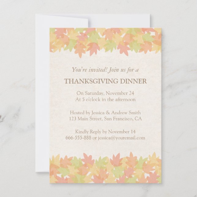 Classy Fall Leaves Thanksgiving Dinner Invitations (Front)