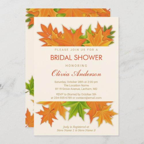 Classy Fall Maple Leaves | Autumn Bridal Shower Invitation - Create your perfect invitation with this pre-designed templates, you can easily personalize it to be uniquely yours. For further customization, please click the "customize further" link and use our easy-to-use design tool to modify this template. If you prefer Thicker papers / Matte Finish, you may consider to choose the Matte Paper Type.