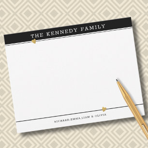 Classy Family Name Gold Heart Black And White Note Card