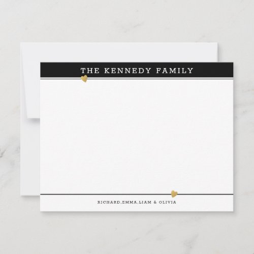 Classy Family Name Gold Heart Black And White Note Card