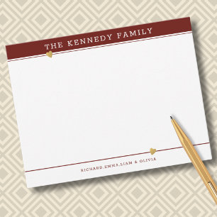 Classy Family Name Gold Heart Maroon And White Note Card