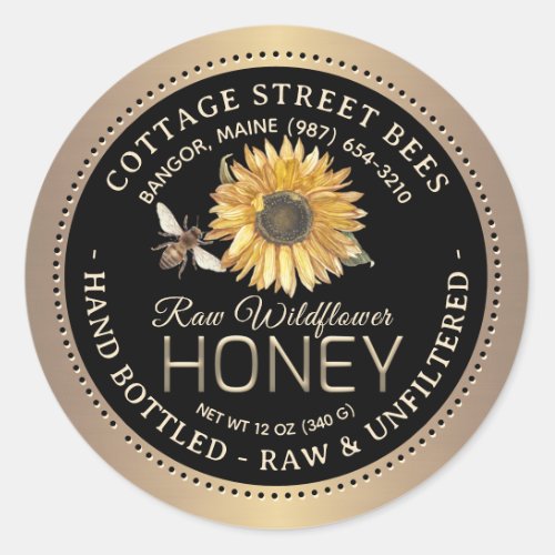 Classy Farmhouse Honey Sunflower Vintage Bee Gold Classic Round Sticker
