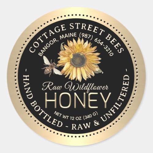 Classy Farmhouse Honey Sunflower Vintage Bee Gold Classic Round Sticker