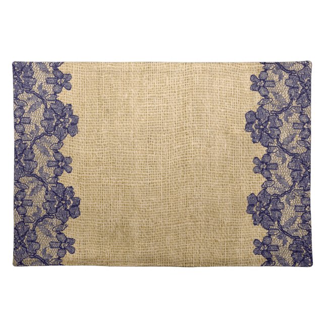 Classy Faux Burlap and Navy Lace Placemat (Front)