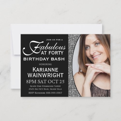 Classy Faux Glitter Photo 40th Birthday Party Announcements