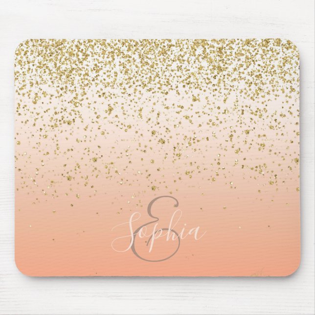 Classy faux gold confetti blush gradient image mouse pad (Front)