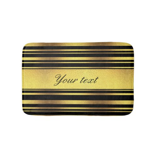 Classy Faux Gold Foil and Black Stripes Bathroom Mat