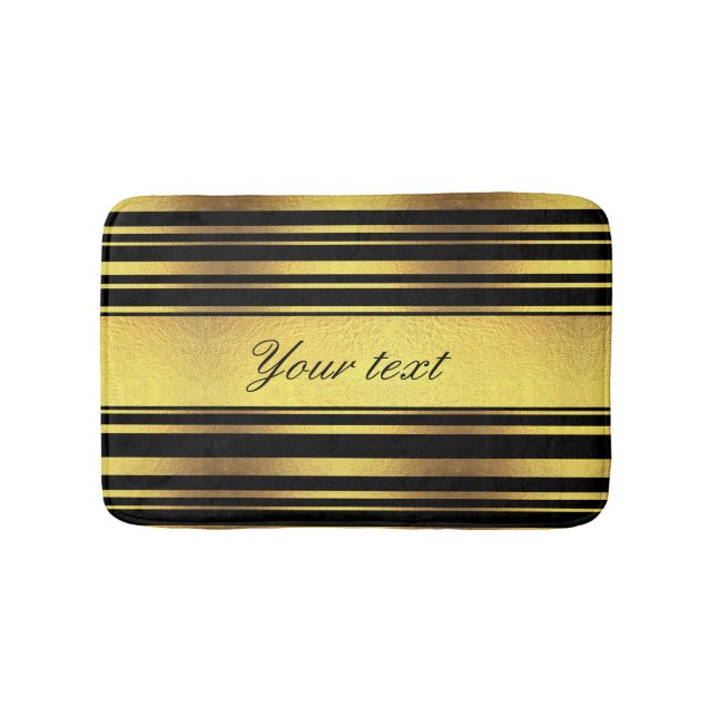 Classy Faux Gold Foil and Black Stripes Bathroom Mat (Front)