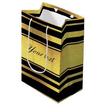 Classy Faux Gold Foil And Black Stripes Medium Gift Bag by glamgoodies at Zazzle