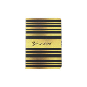 Classy Faux Gold Foil and Black Stripes Passport Holder