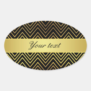 Classy Faux Gold Foil Chevrons Oval Sticker
