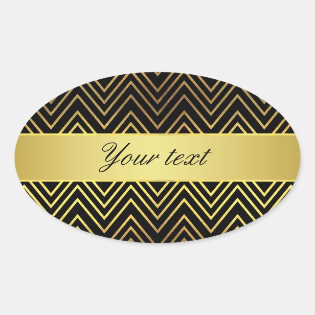 Classy Faux Gold Foil Chevrons Oval Sticker (Front)