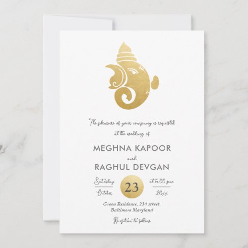 Classy Faux Gold Foil Ganesha Indian God Wedding Invitation