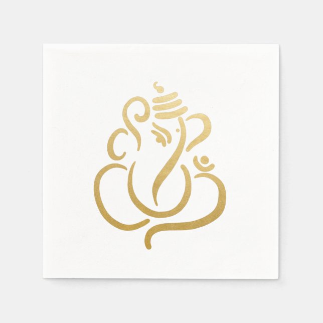 Classy Faux Gold Foil Ganesha Indian Modern Ethnic Napkins (Front)