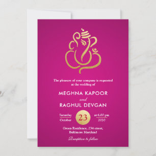 Classy Faux Gold Foil Ganesha/Indian Pink Wedding Invitation