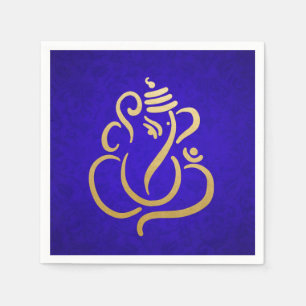 Classy Faux Gold Foil Ganesha Indian Purple Damask Napkins