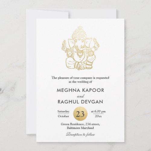 Classy Faux Gold Foil Ganpati Indian God Wedding Invitation
