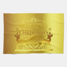 Classy Faux Gold Merry Christmas Kitchen Towel