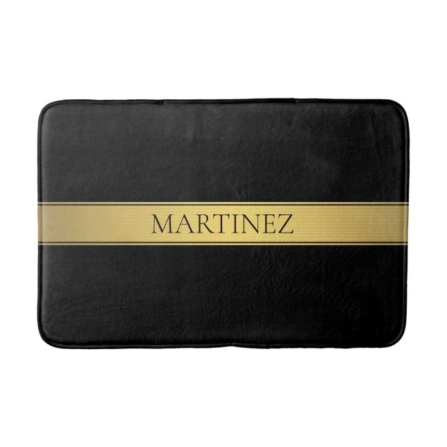 Classy Faux Gold Stripe & Black Background or DIY Bath Mat (Front)