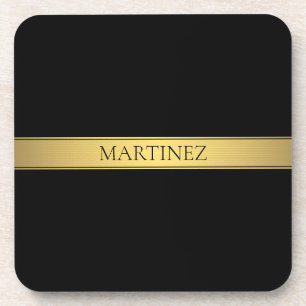 Classy Faux Gold Stripe & Black Background or DIY Beverage Coaster