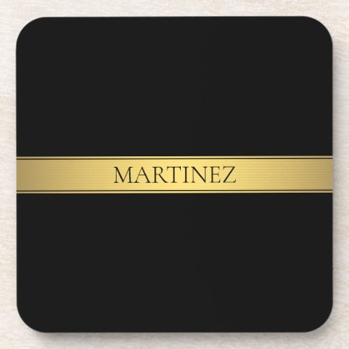 Classy Faux Gold Stripe  Black Background or DIY Beverage Coaster