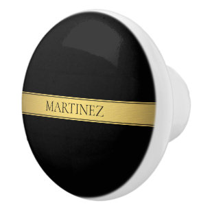 Classy Faux Gold Stripe & Black Background or DIY Ceramic Knob