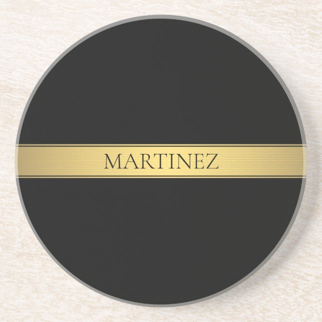 Classy Faux Gold Stripe & Black Background or DIY Coaster (Front)