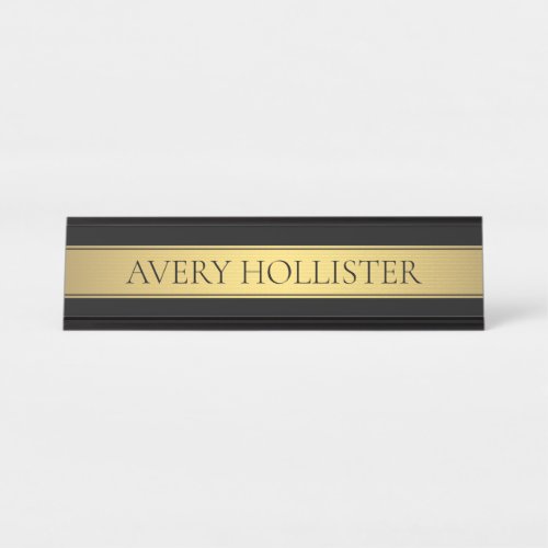 Classy Faux Gold Stripe  Black Background or DIY Desk Name Plate