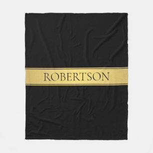 Classy Faux Gold Stripe & Black Background or DIY Fleece Blanket