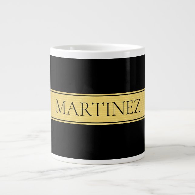 Classy Faux Gold Stripe & Black Background or DIY Giant Coffee Mug (Front)