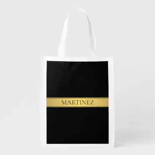 Classy Faux Gold Stripe & Black Background or DIY Grocery Bag