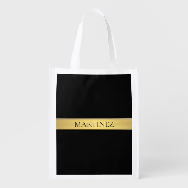 Classy Faux Gold Stripe & Black Background or DIY Grocery Bag (Front)