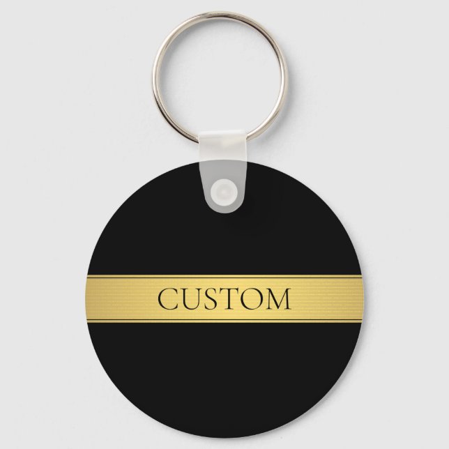 Classy Faux Gold Stripe & Black Background or DIY Keychain (Front)