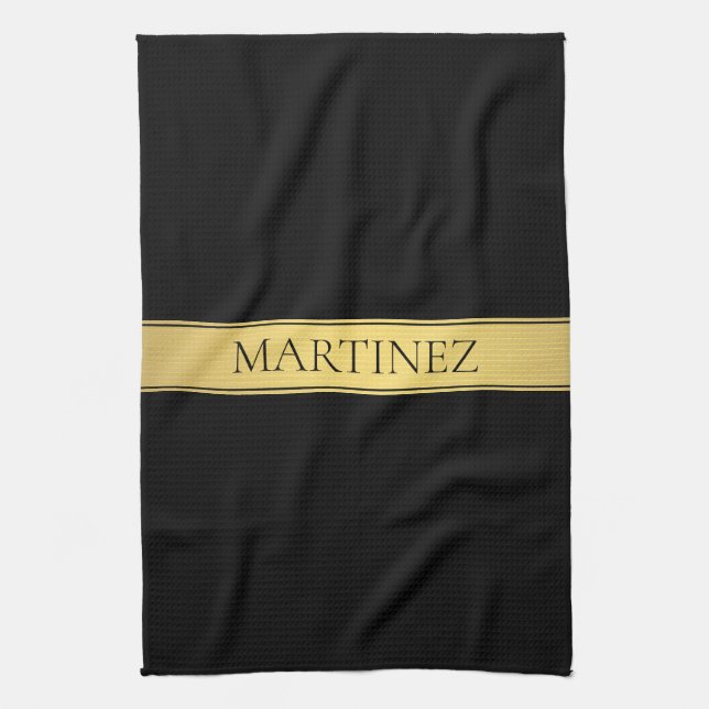 Classy Faux Gold Stripe & Black Background or DIY Kitchen Towel (Vertical)