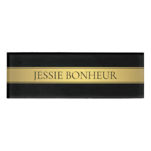 Classy Faux Gold Stripe & Black Background or DIY Name Tag