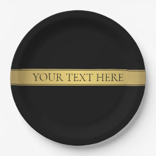 Classy Faux Gold Stripe & Black Background or DIY Paper Plates