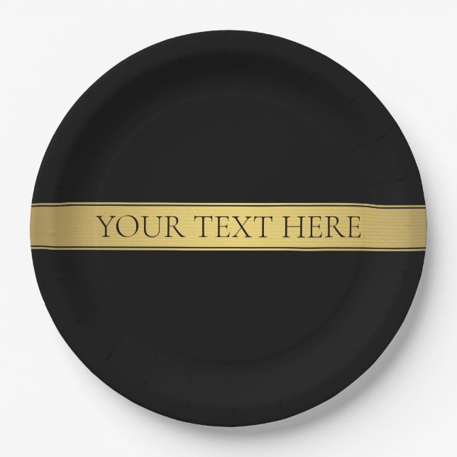 Classy Faux Gold Stripe & Black Background or DIY Paper Plates (Front)
