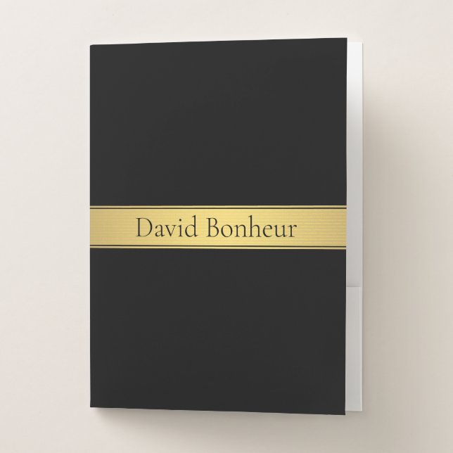 Classy Faux Gold Stripe & Black Background or DIY Pocket Folder (Front)