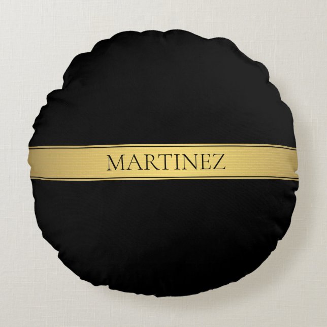 Classy Faux Gold Stripe & Black Background or DIY Round Pillow (Front)
