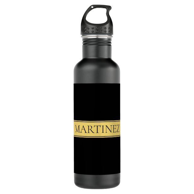 Classy Faux Gold Stripe & Black Background or DIY Stainless Steel Water Bottle (Front)