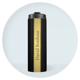 Classy Faux Gold Stripe & Black Background or DIY Thermal Tumbler