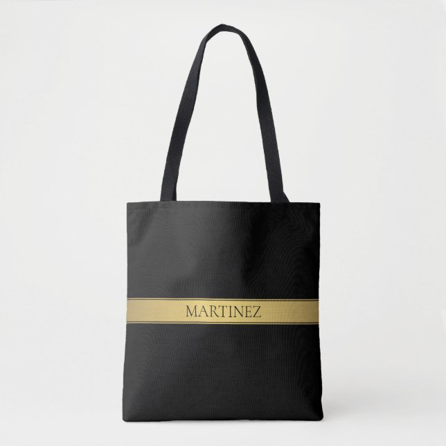 Classy Faux Gold Stripe & Black Background or DIY Tote Bag (Front)