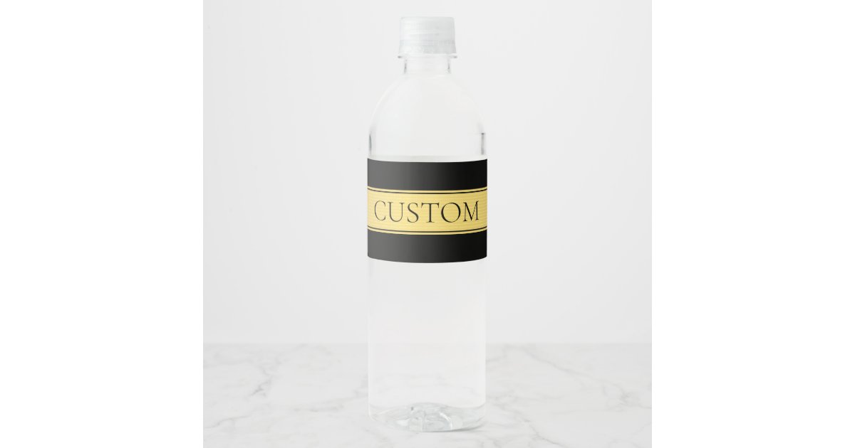 Classy Faux Gold Stripe & Black Background or DIY Water Bottle Label |  Zazzle
