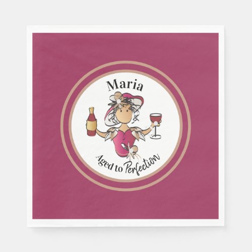 Classy Female Personalized Wine Birthday Napkin