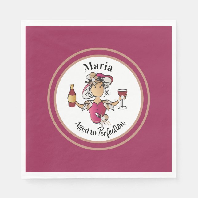 Classy Female Personalized Wine Birthday Napkin (Front)