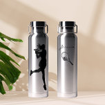 Classy Female Tennis Player Personalized Water Bottle<br><div class="desc">The design features a female player and your name at the back of the bottle along with a tennis racket icon in black color. Great gift ideas to your friends and family.</div>