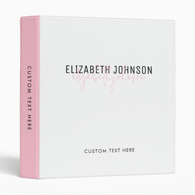 Classy Feminine Blush Pink Script Office School 3 Ring Binder (Front/Spine)