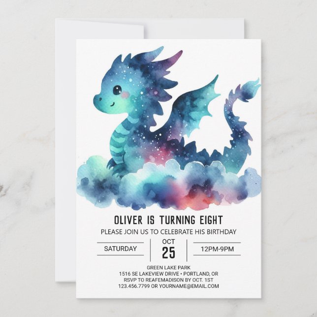 Classy Fiery Dragon Birthday Celebration Invitation (Front)