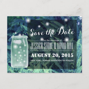 Classy Fireflies Glowing Mason Jar Save the Date Announcement Postcard